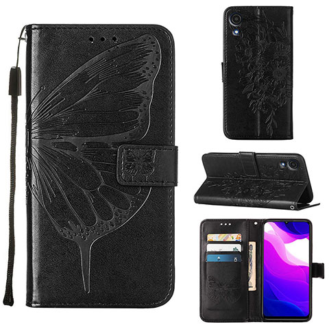 Handytasche Stand Schutzhülle Flip Leder Hülle Schmetterling Y01B für Samsung Galaxy A03 Core Schwarz