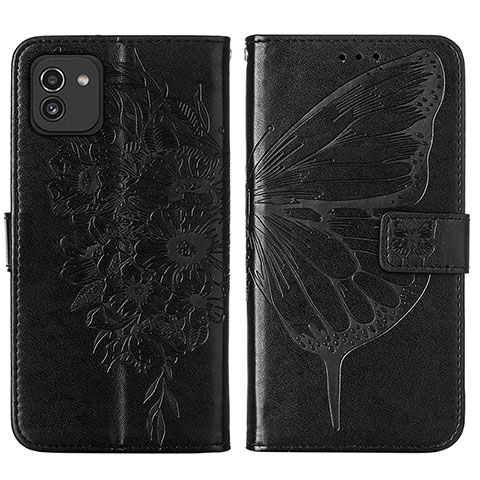 Handytasche Stand Schutzhülle Flip Leder Hülle Schmetterling Y01B für Samsung Galaxy A03 Schwarz