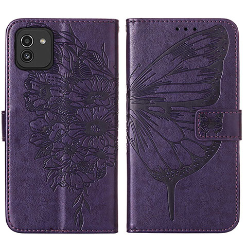 Handytasche Stand Schutzhülle Flip Leder Hülle Schmetterling Y01B für Samsung Galaxy A03 Violett