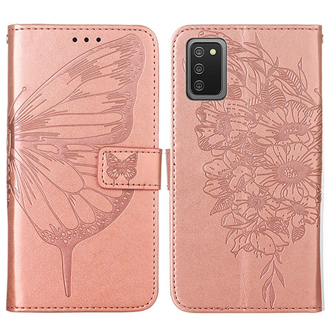 Handytasche Stand Schutzhülle Flip Leder Hülle Schmetterling Y01B für Samsung Galaxy A03s Rosegold