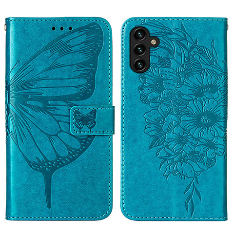 Handytasche Stand Schutzhülle Flip Leder Hülle Schmetterling Y01B für Samsung Galaxy A04s Blau