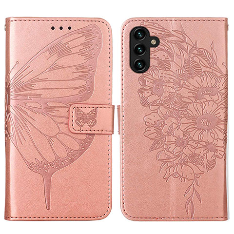 Handytasche Stand Schutzhülle Flip Leder Hülle Schmetterling Y01B für Samsung Galaxy A04s Rosegold