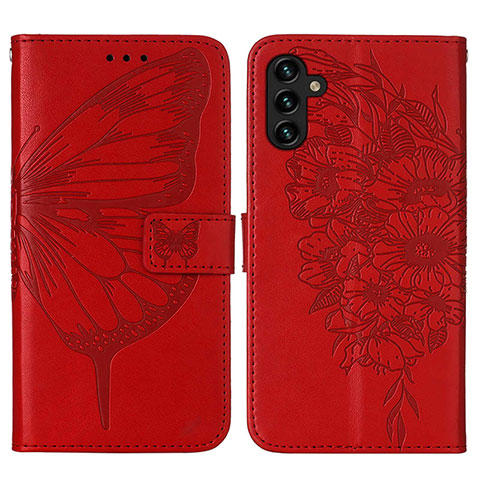 Handytasche Stand Schutzhülle Flip Leder Hülle Schmetterling Y01B für Samsung Galaxy A04s Rot