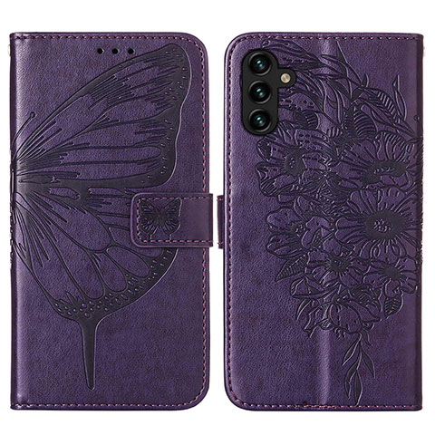 Handytasche Stand Schutzhülle Flip Leder Hülle Schmetterling Y01B für Samsung Galaxy A04s Violett