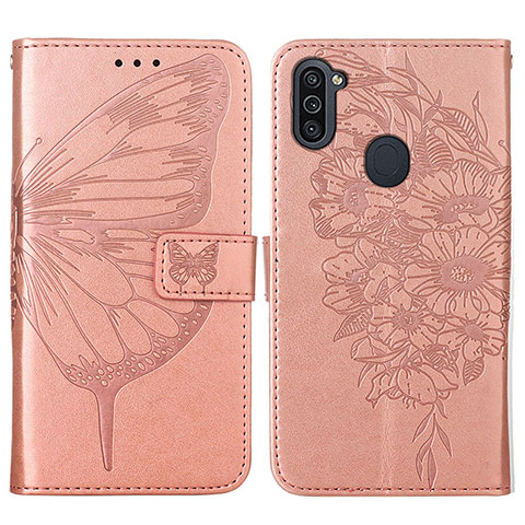 Handytasche Stand Schutzhülle Flip Leder Hülle Schmetterling Y01B für Samsung Galaxy A11 Rosegold