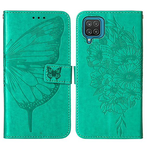 Handytasche Stand Schutzhülle Flip Leder Hülle Schmetterling Y01B für Samsung Galaxy A12 Nacho Grün