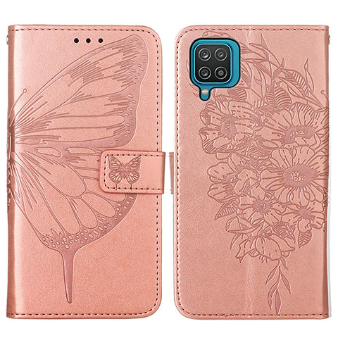 Handytasche Stand Schutzhülle Flip Leder Hülle Schmetterling Y01B für Samsung Galaxy A12 Nacho Rosegold