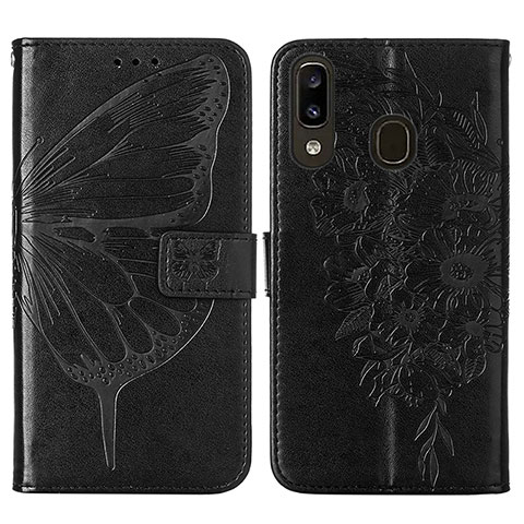 Handytasche Stand Schutzhülle Flip Leder Hülle Schmetterling Y01B für Samsung Galaxy A20 Schwarz