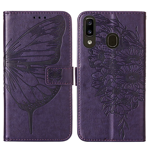 Handytasche Stand Schutzhülle Flip Leder Hülle Schmetterling Y01B für Samsung Galaxy A20 Violett