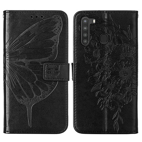 Handytasche Stand Schutzhülle Flip Leder Hülle Schmetterling Y01B für Samsung Galaxy A21 Schwarz