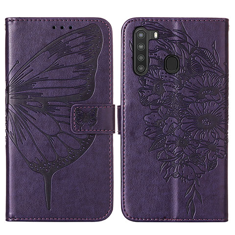 Handytasche Stand Schutzhülle Flip Leder Hülle Schmetterling Y01B für Samsung Galaxy A21 Violett