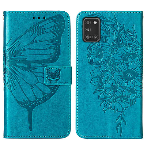 Handytasche Stand Schutzhülle Flip Leder Hülle Schmetterling Y01B für Samsung Galaxy A21s Blau