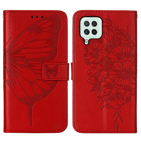 Handytasche Stand Schutzhülle Flip Leder Hülle Schmetterling Y01B für Samsung Galaxy A22 4G Rot