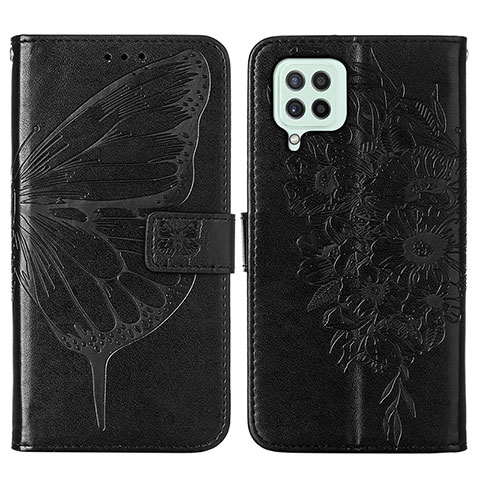 Handytasche Stand Schutzhülle Flip Leder Hülle Schmetterling Y01B für Samsung Galaxy A22 4G Schwarz