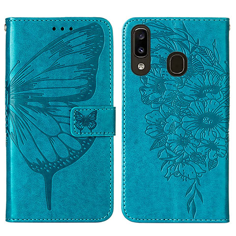 Handytasche Stand Schutzhülle Flip Leder Hülle Schmetterling Y01B für Samsung Galaxy A30 Blau