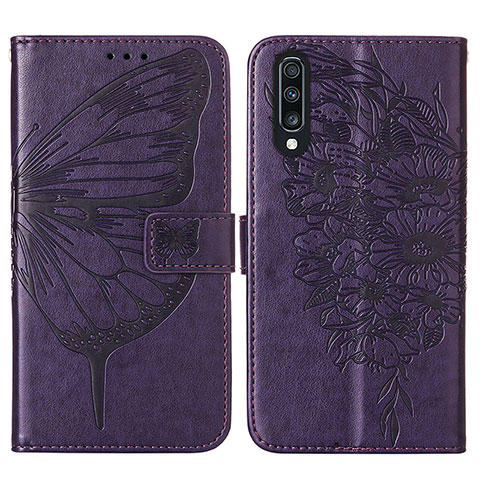 Handytasche Stand Schutzhülle Flip Leder Hülle Schmetterling Y01B für Samsung Galaxy A30S Violett