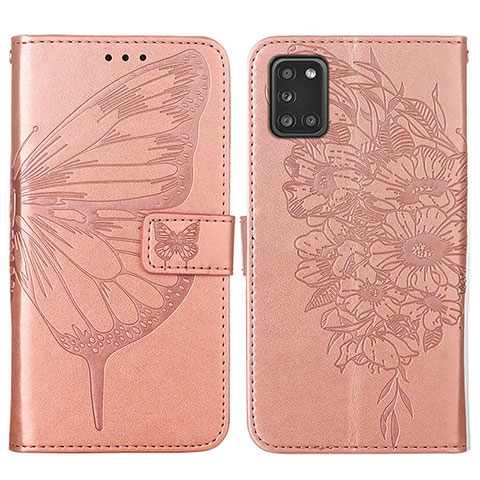 Handytasche Stand Schutzhülle Flip Leder Hülle Schmetterling Y01B für Samsung Galaxy A31 Rosegold