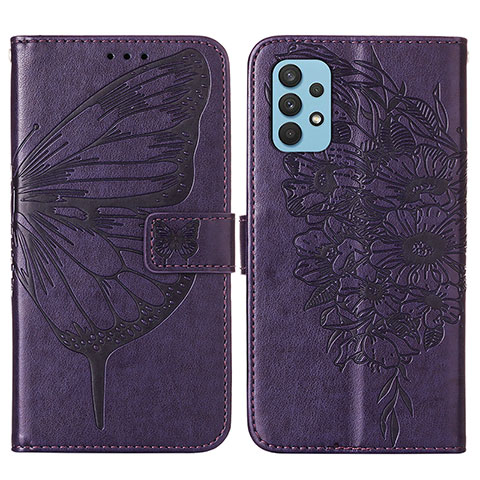 Handytasche Stand Schutzhülle Flip Leder Hülle Schmetterling Y01B für Samsung Galaxy A32 4G Violett