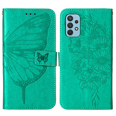 Handytasche Stand Schutzhülle Flip Leder Hülle Schmetterling Y01B für Samsung Galaxy A32 5G Grün