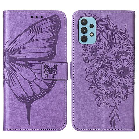 Handytasche Stand Schutzhülle Flip Leder Hülle Schmetterling Y01B für Samsung Galaxy A32 5G Helles Lila