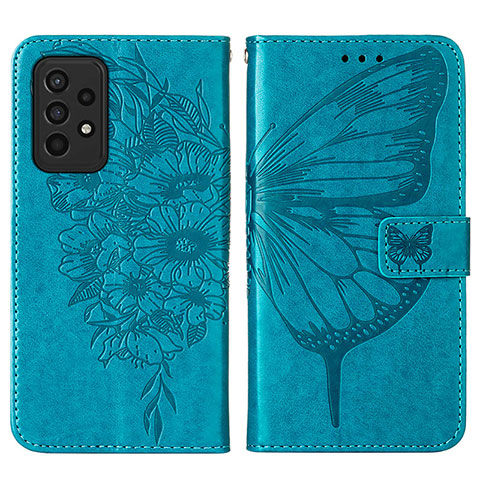 Handytasche Stand Schutzhülle Flip Leder Hülle Schmetterling Y01B für Samsung Galaxy A33 5G Blau