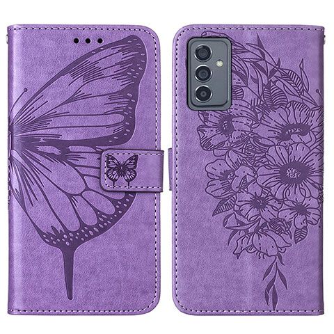 Handytasche Stand Schutzhülle Flip Leder Hülle Schmetterling Y01B für Samsung Galaxy A34 5G Helles Lila