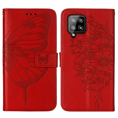 Handytasche Stand Schutzhülle Flip Leder Hülle Schmetterling Y01B für Samsung Galaxy A42 5G Rot