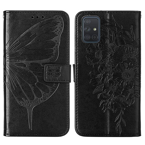 Handytasche Stand Schutzhülle Flip Leder Hülle Schmetterling Y01B für Samsung Galaxy A51 5G Schwarz