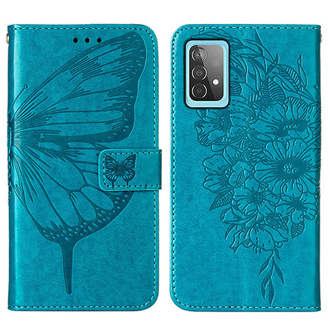 Handytasche Stand Schutzhülle Flip Leder Hülle Schmetterling Y01B für Samsung Galaxy A52 4G Blau