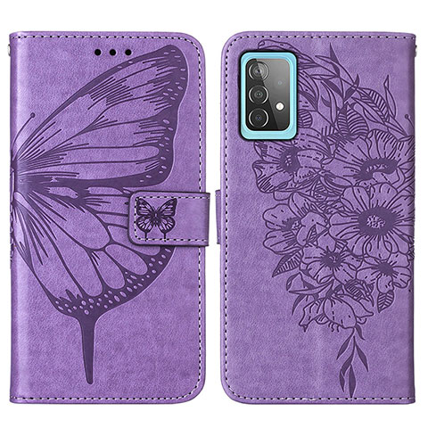 Handytasche Stand Schutzhülle Flip Leder Hülle Schmetterling Y01B für Samsung Galaxy A52s 5G Helles Lila