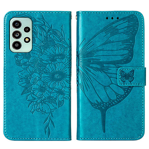 Handytasche Stand Schutzhülle Flip Leder Hülle Schmetterling Y01B für Samsung Galaxy A53 5G Blau