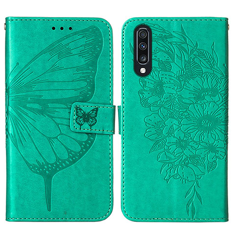 Handytasche Stand Schutzhülle Flip Leder Hülle Schmetterling Y01B für Samsung Galaxy A70 Grün