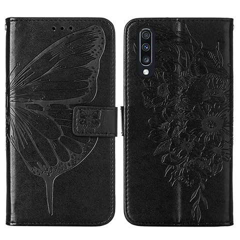 Handytasche Stand Schutzhülle Flip Leder Hülle Schmetterling Y01B für Samsung Galaxy A70 Schwarz