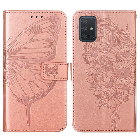 Handytasche Stand Schutzhülle Flip Leder Hülle Schmetterling Y01B für Samsung Galaxy A71 4G A715 Rosegold