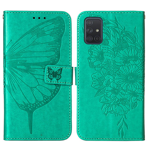 Handytasche Stand Schutzhülle Flip Leder Hülle Schmetterling Y01B für Samsung Galaxy A71 5G Grün