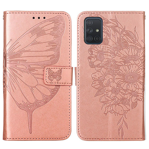 Handytasche Stand Schutzhülle Flip Leder Hülle Schmetterling Y01B für Samsung Galaxy A71 5G Rosegold