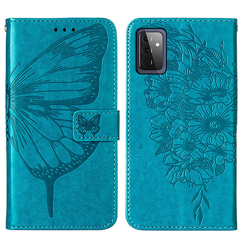 Handytasche Stand Schutzhülle Flip Leder Hülle Schmetterling Y01B für Samsung Galaxy A72 5G Blau