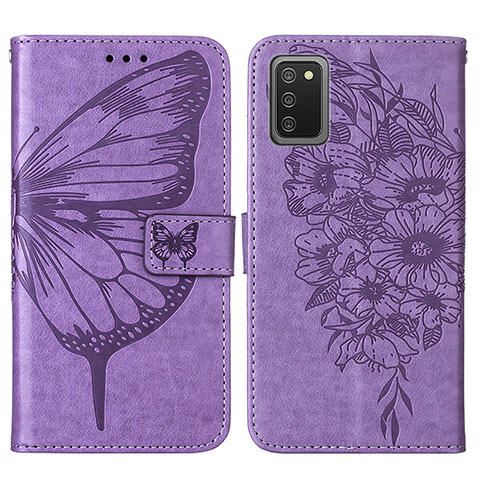Handytasche Stand Schutzhülle Flip Leder Hülle Schmetterling Y01B für Samsung Galaxy F02S SM-E025F Helles Lila