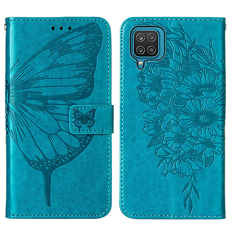 Handytasche Stand Schutzhülle Flip Leder Hülle Schmetterling Y01B für Samsung Galaxy F12 Blau