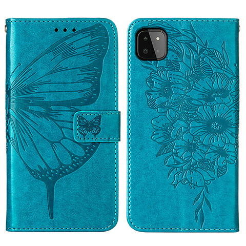 Handytasche Stand Schutzhülle Flip Leder Hülle Schmetterling Y01B für Samsung Galaxy F42 5G Blau