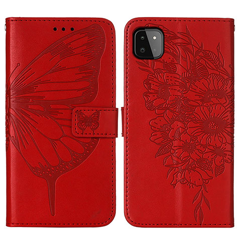 Handytasche Stand Schutzhülle Flip Leder Hülle Schmetterling Y01B für Samsung Galaxy F42 5G Rot