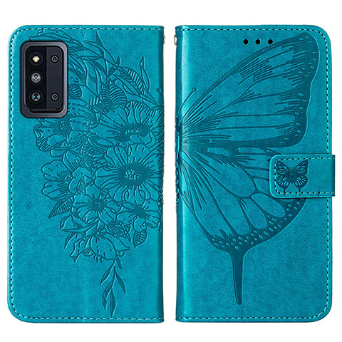 Handytasche Stand Schutzhülle Flip Leder Hülle Schmetterling Y01B für Samsung Galaxy F52 5G Blau