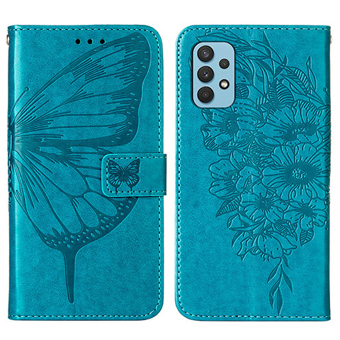 Handytasche Stand Schutzhülle Flip Leder Hülle Schmetterling Y01B für Samsung Galaxy M32 5G Blau