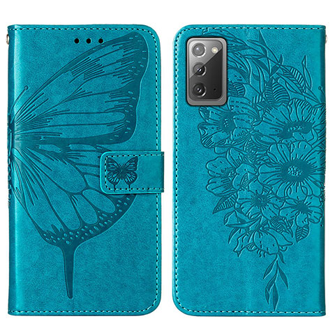 Handytasche Stand Schutzhülle Flip Leder Hülle Schmetterling Y01B für Samsung Galaxy Note 20 5G Blau