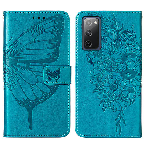 Handytasche Stand Schutzhülle Flip Leder Hülle Schmetterling Y01B für Samsung Galaxy S20 FE 4G Blau