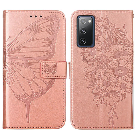 Handytasche Stand Schutzhülle Flip Leder Hülle Schmetterling Y01B für Samsung Galaxy S20 FE 4G Rosegold