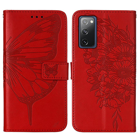 Handytasche Stand Schutzhülle Flip Leder Hülle Schmetterling Y01B für Samsung Galaxy S20 FE 4G Rot