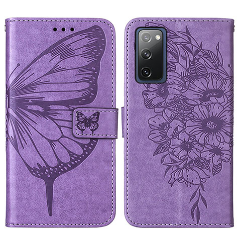 Handytasche Stand Schutzhülle Flip Leder Hülle Schmetterling Y01B für Samsung Galaxy S20 FE 5G Helles Lila