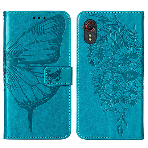 Handytasche Stand Schutzhülle Flip Leder Hülle Schmetterling Y01B für Samsung Galaxy XCover 5 SM-G525F Blau