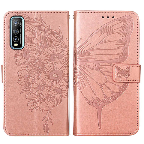 Handytasche Stand Schutzhülle Flip Leder Hülle Schmetterling Y01B für Vivo Y51s 5G Rosegold